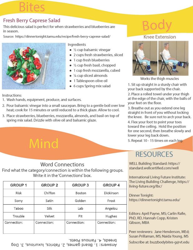 Rosemary Vegetable Skewers and Exercise safety - your surroundings.  Mind games word search and additional resources.